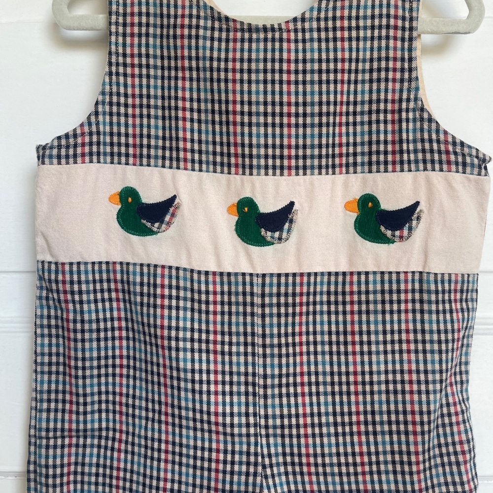 9mo Funtasia Too! Gingham Plaid Duck Embroidered Boy’s Shortall - Picture 7 of 9